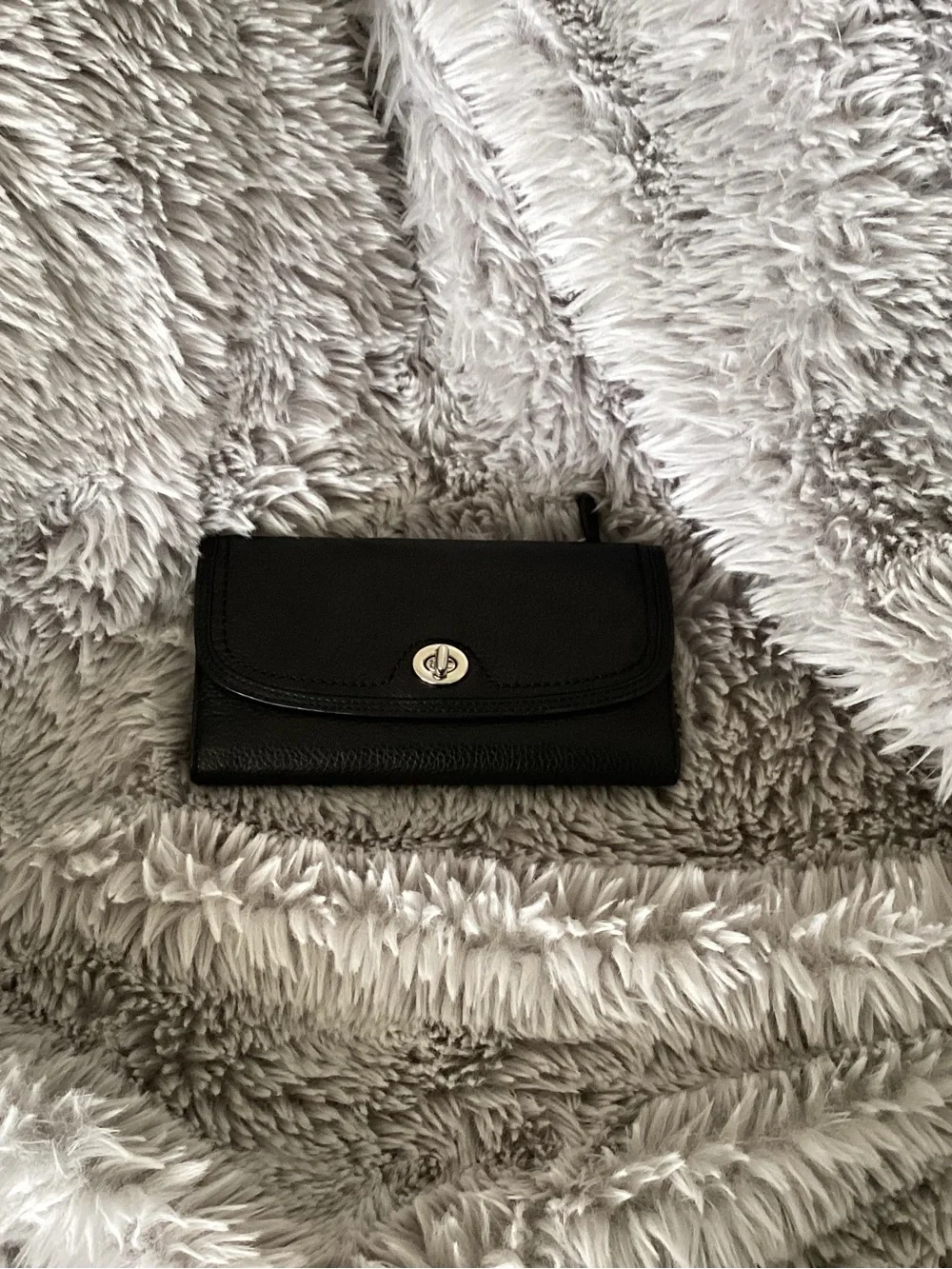 Coach Everyday Black Leather Wallet with Turn-Lock Closure